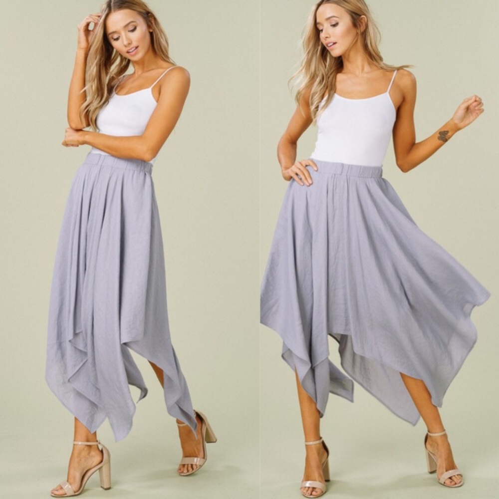 Gray flowy Crinkle Midi / Maxi Skirt